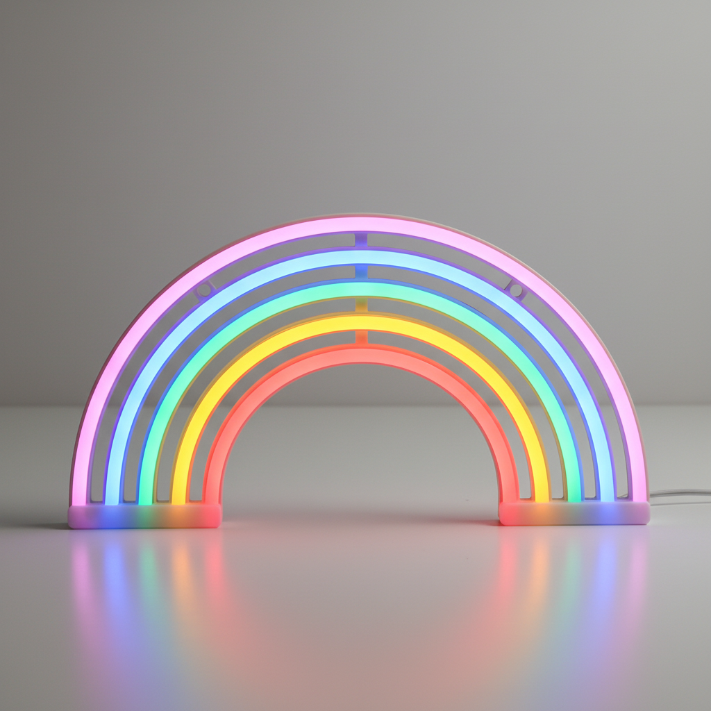 LumiRainbow Neon-Regenbogenlampe als buntes Stimmungslicht fürs Kinderzimmer, ideal zum Spielen und Entspannen.