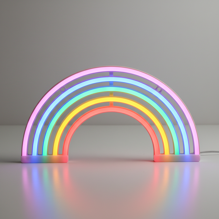 LumiRainbow Neon-Regenbogenlampe als buntes Stimmungslicht fürs Kinderzimmer, ideal zum Spielen und Entspannen.