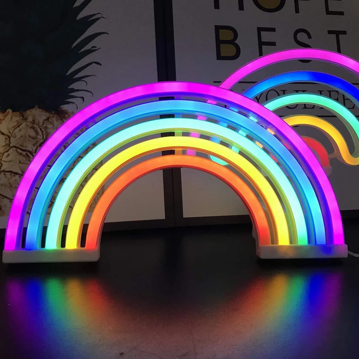 Moderne LumiRainbow Neon-Regenbogen-Tischlampe, vielseitiges Stimmungslicht für eine fröhliche Dekoration im Wohnbereich.