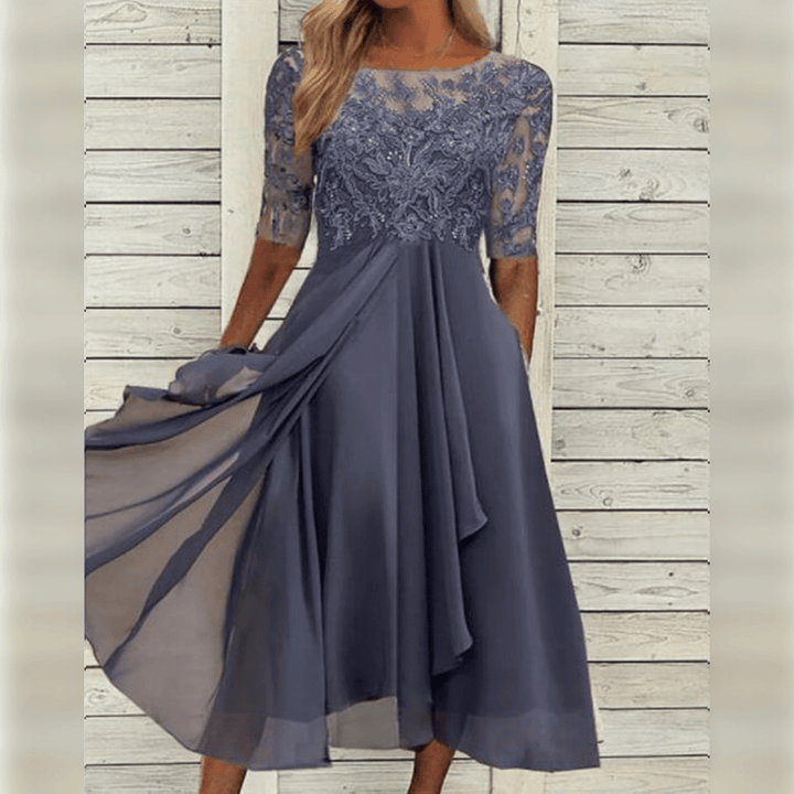 Stilvolles figurbetontes Damen Frühling Midi Kleid; passt perfekt zu festlichen Events oder freier Zeit.