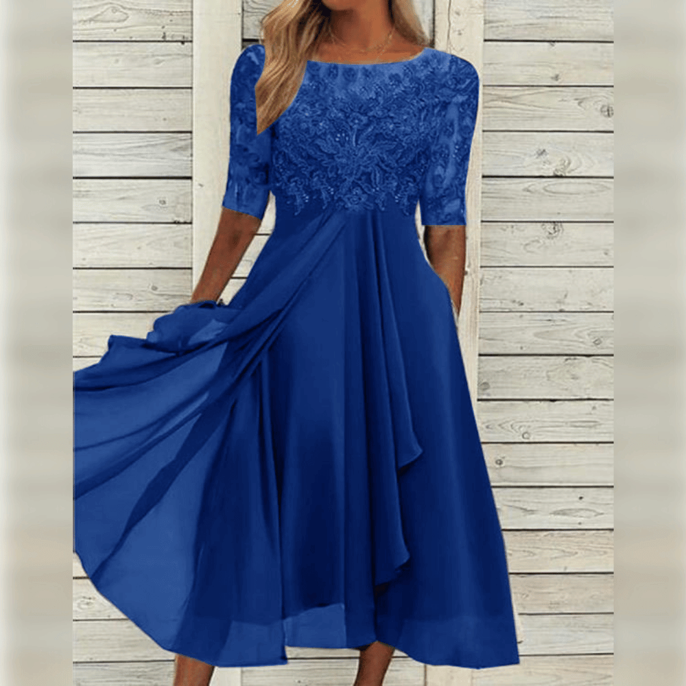 Lila Damen Freizeitkleid, fließendes Design, Midi-Länge, Halblangarm, bequem für Sommer, Herbst & alle Anlässe.