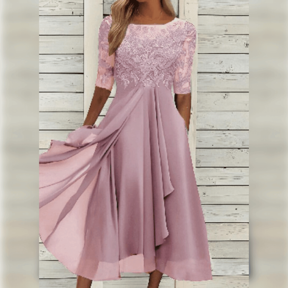 Figurbetontes blaues Midi Kleid für Damen; stilvoll, elegant und vielseitig für Frühling & Sommer Events.
