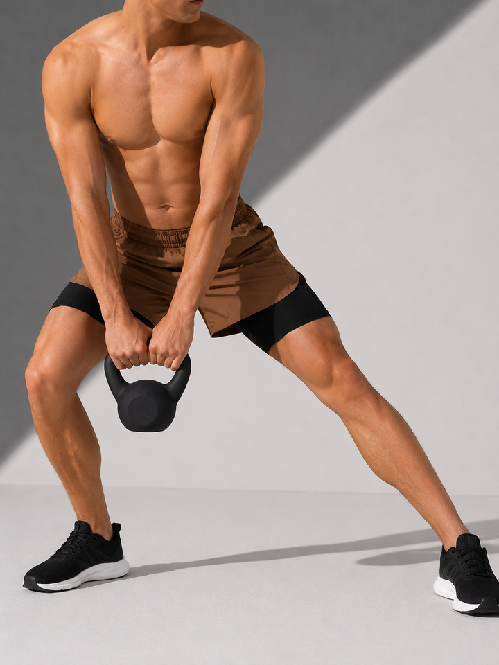 Moderne Herren Athleisure Shorts 2-in-1, stylisch für Sport und Freizeit.
