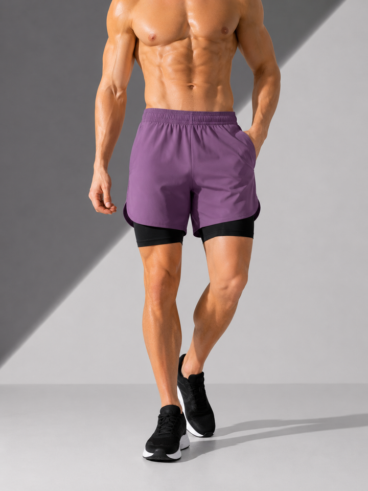 Vielseitige Herren Sportshorts 2-in-1, geeignet für Running, Gym & Athleisure.