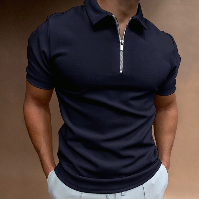 Stilvolles Herren Kurzarm Polo mit Reißverschluss, ideal für Business Casual & Freizeitmode.