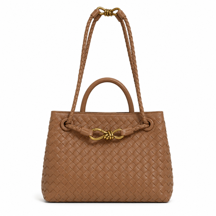 Praktische und elegante Damen-Schultertasche mit Flechtmuster und luxuriösen goldenen Akzenten. Für Arbeit & Freizeit.