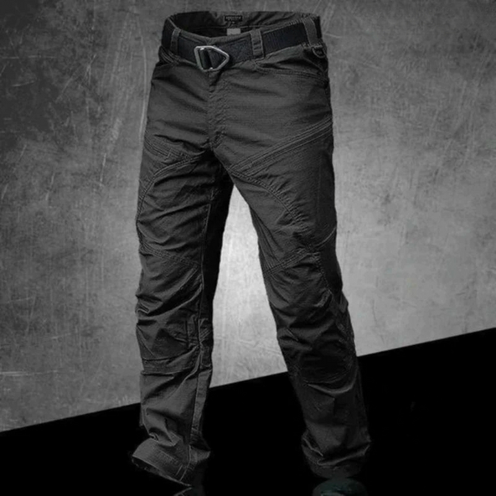 Grau-grüne taktische Outdoorhose, robust & wasserabweisend, ideal für Survival & Abenteuer.