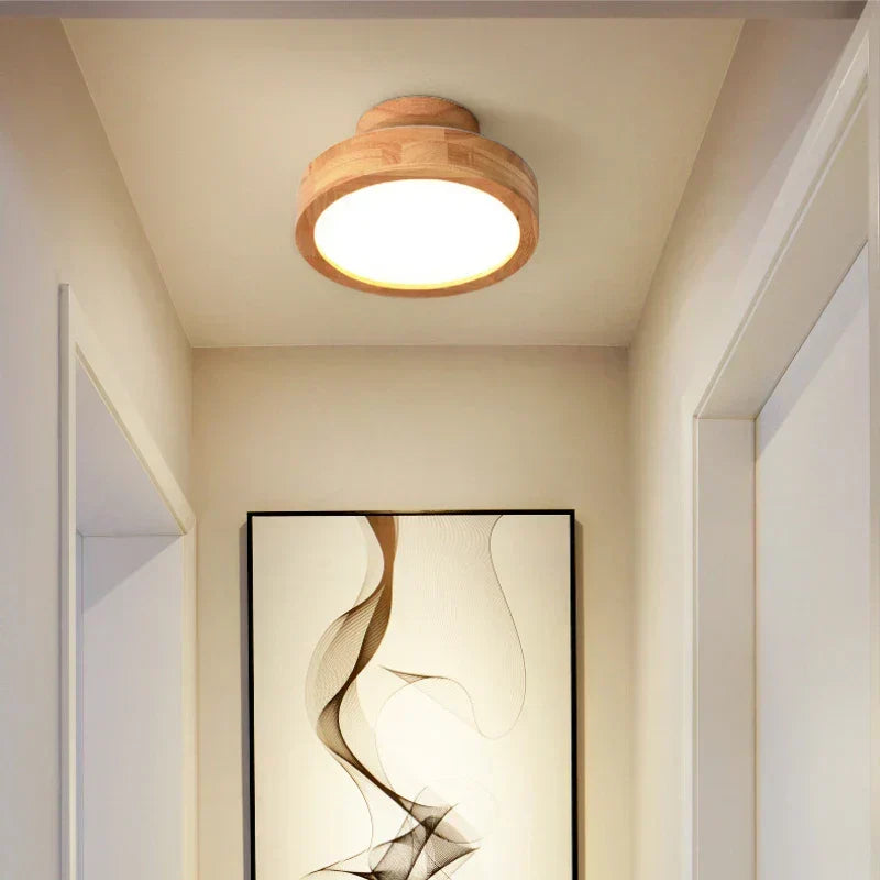Design-Holz-Deckenleuchte, rund, mit LED, skandinavisch für Schlafzimmer oder Wohnzimmerbeleuchtung.