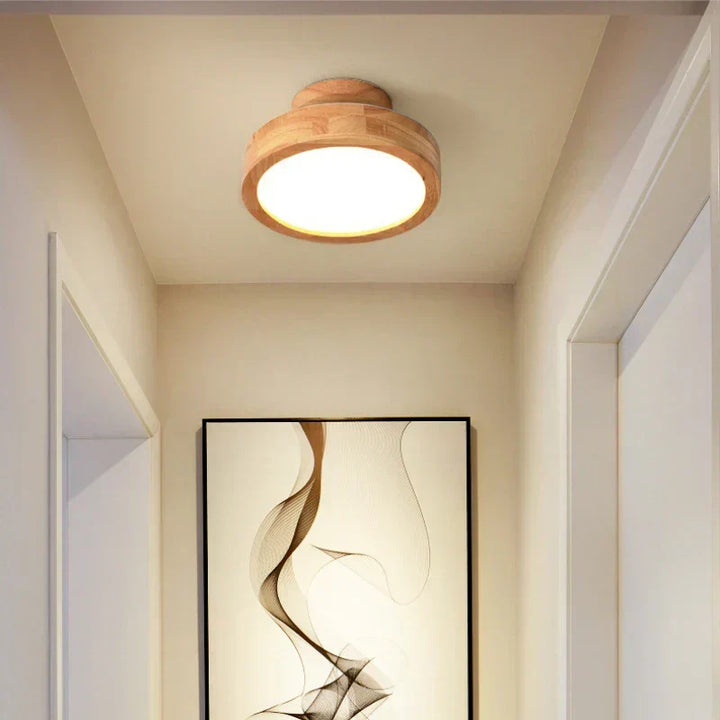 Design-Holz-Deckenleuchte, rund, mit LED, skandinavisch für Schlafzimmer oder Wohnzimmerbeleuchtung.
