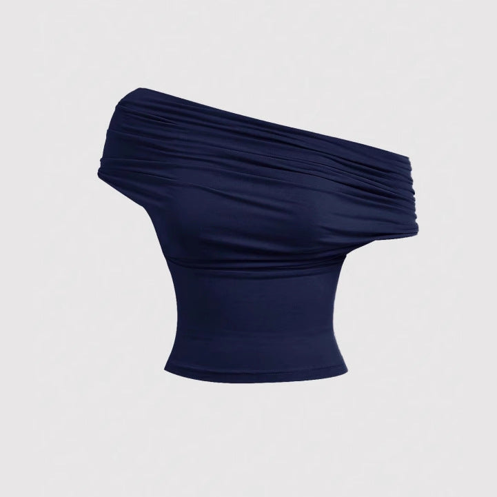 Schickes Damen Cropped Top, Neckholder-Stil mit fließendem Wasserfall-Ausschnitt. Elegant und sommerlich für jeden Anlass.