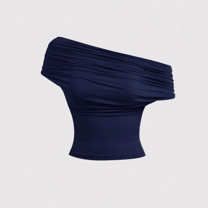 Schickes Damen Cropped Top, Neckholder-Stil mit fließendem Wasserfall-Ausschnitt. Elegant und sommerlich für jeden Anlass.