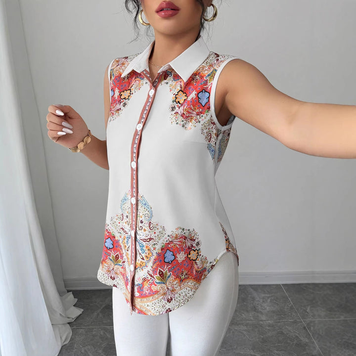 Elegante Damen Streifenbluse mit Kentkragen & Knopfleiste. Ärmelloses Sommer Oberteil für vielseitige Looks.