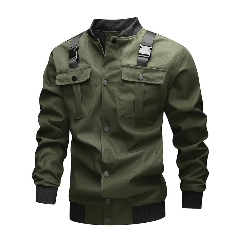 Schwarze Herren Utilityjacke, robust und vielseitig, mit vielen Taschen für Outdoor und Alltag.