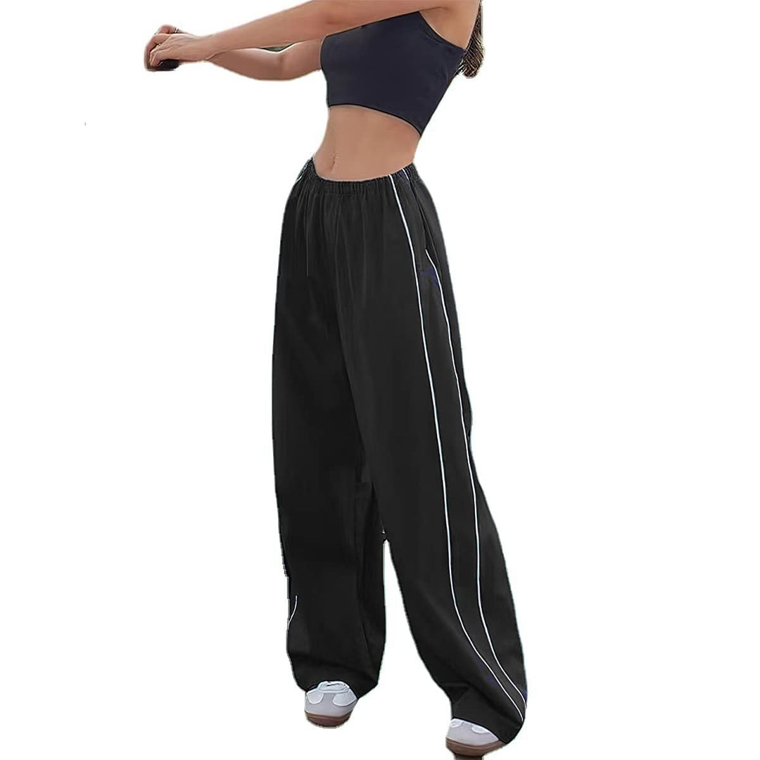Elegante Damen Hose mit weitem Bein in Schwarz, Elastikbund, stilvoll für Fashion und Freizeit.