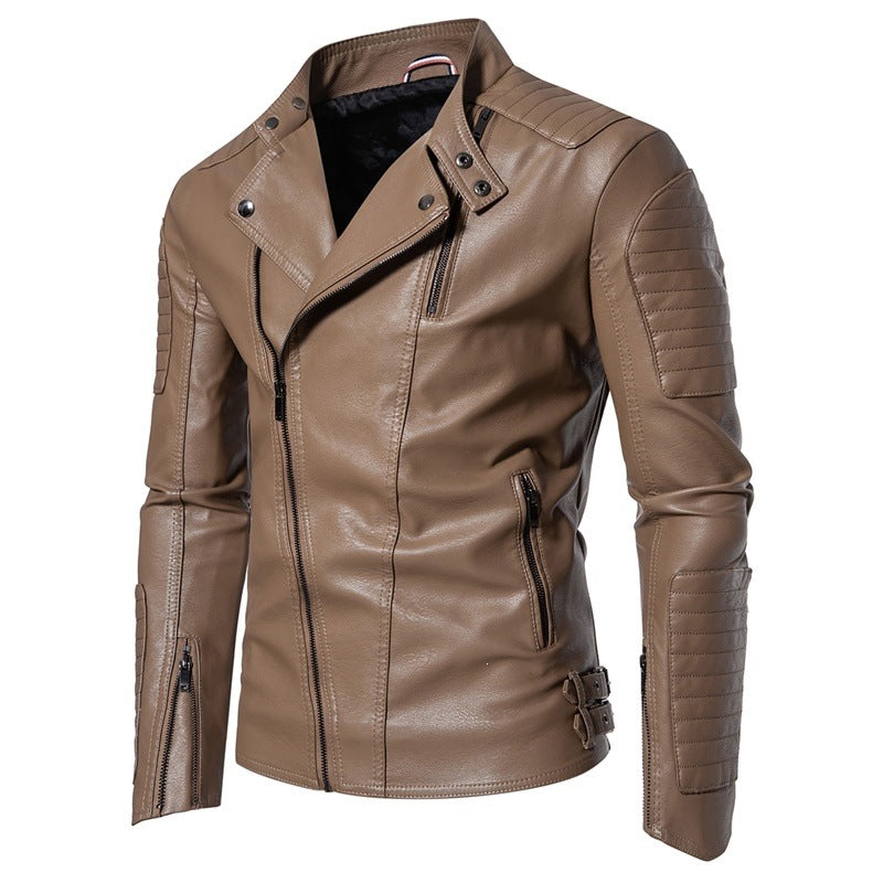 Elegante Herren-Bikerjacke in Kaffee, Streetwear-geeignet, schick für Freizeit & Alltag.