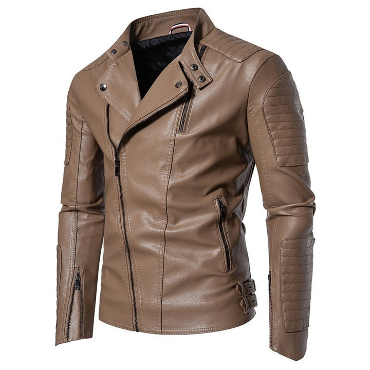 Elegante Herren-Bikerjacke in Kaffee, Streetwear-geeignet, schick für Freizeit & Alltag.