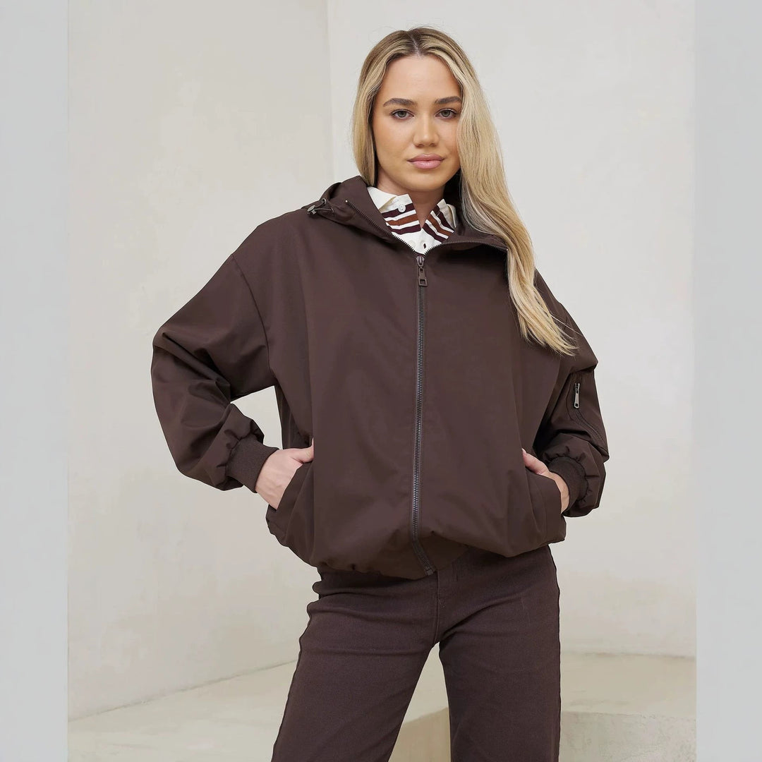 Graue Damen leichte Freizeitjacke mit Kapuze, Reißverschluss, bequem für Frühling & Herbst, Alltagsmode.