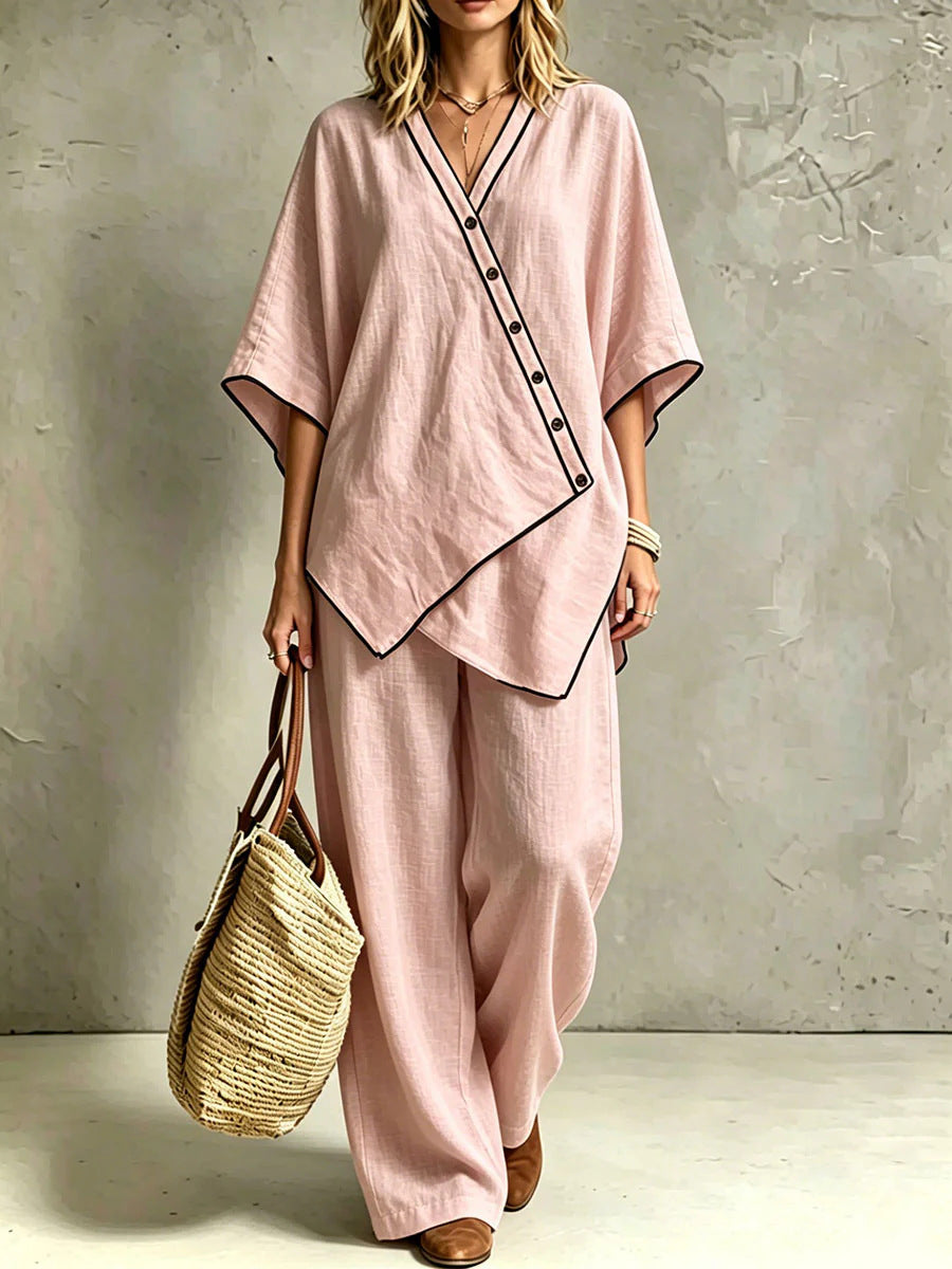 Stilvolles Damen Tunika-Set mit asymmetrischer Tunika & Palazzohose. Eleganz und Komfort für Frauen.