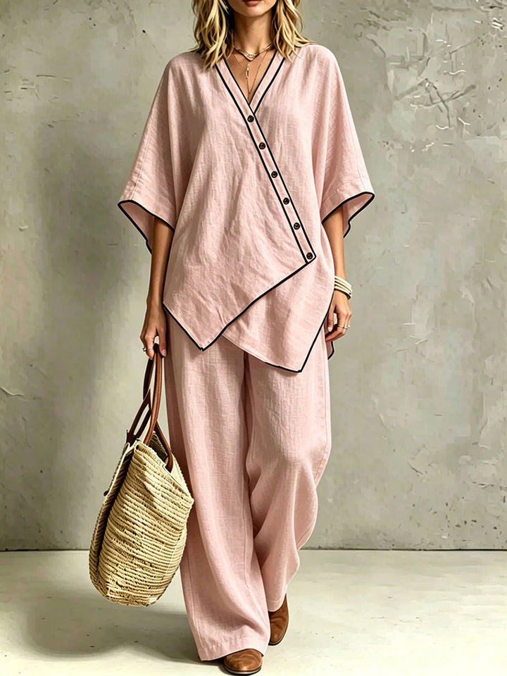 Stilvolles Damen Tunika-Set mit asymmetrischer Tunika & Palazzohose. Eleganz und Komfort für Frauen.