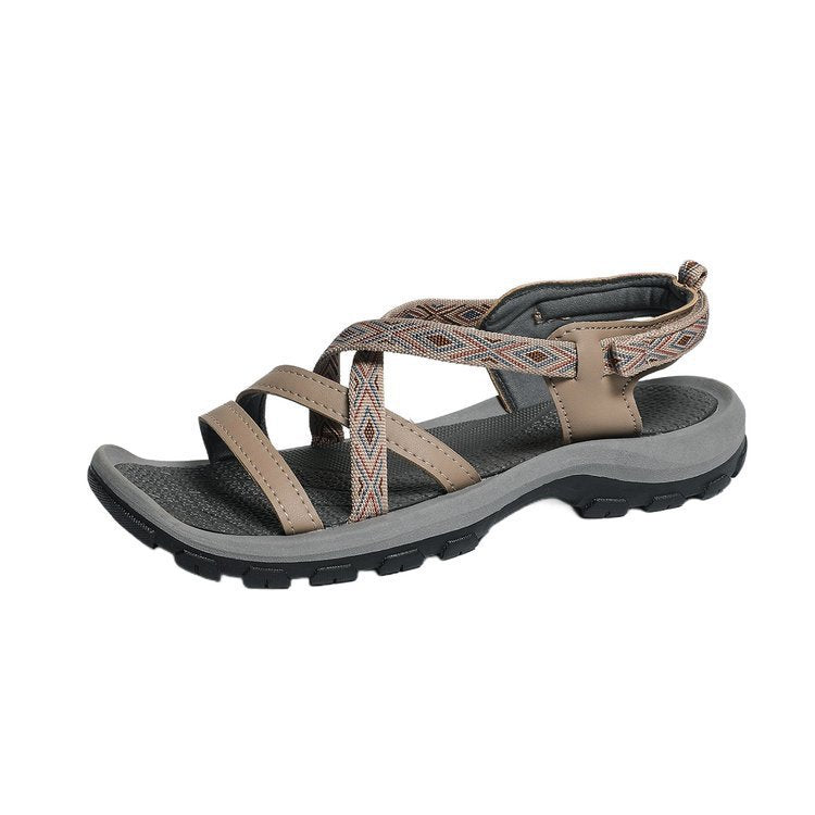 Ergonomische Damen Wandersandale mit dämpfendem Fußbett und flexiblen Riemen für optimalen Komfort.