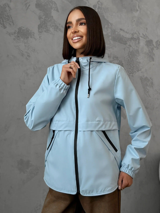 Leichte Damen Freizeitjacke, winddichtes Material. Kapuze & Reißverschluss, für Alltag & Übergangszeit.