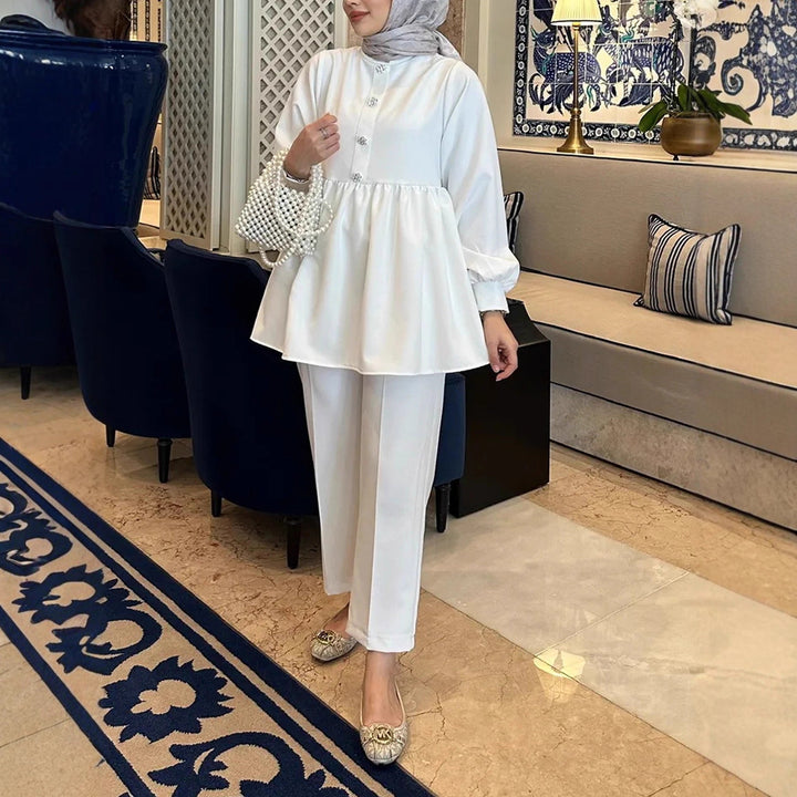 Damen elegantes Tunika Hosen-Set, zweiteilig, stilvoll und bequem für Business & Freizeitoutfits.