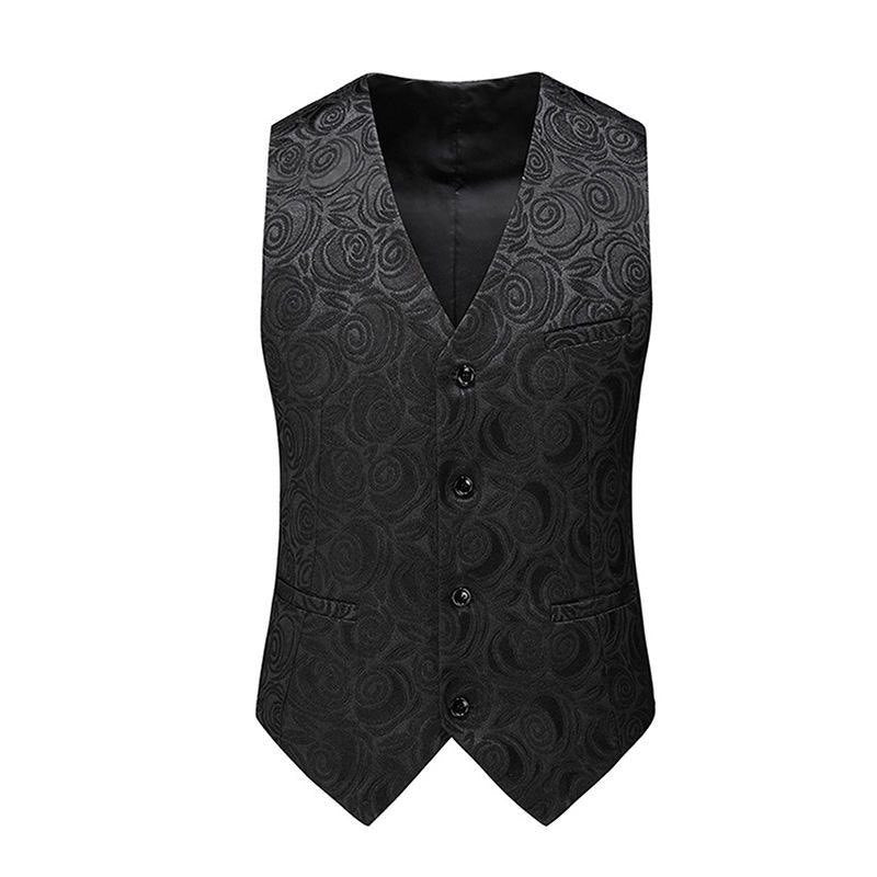 Frontansicht der Slim Fit Jacquardweste für Männer, mit detaillierten Knöpfen und Taschen.