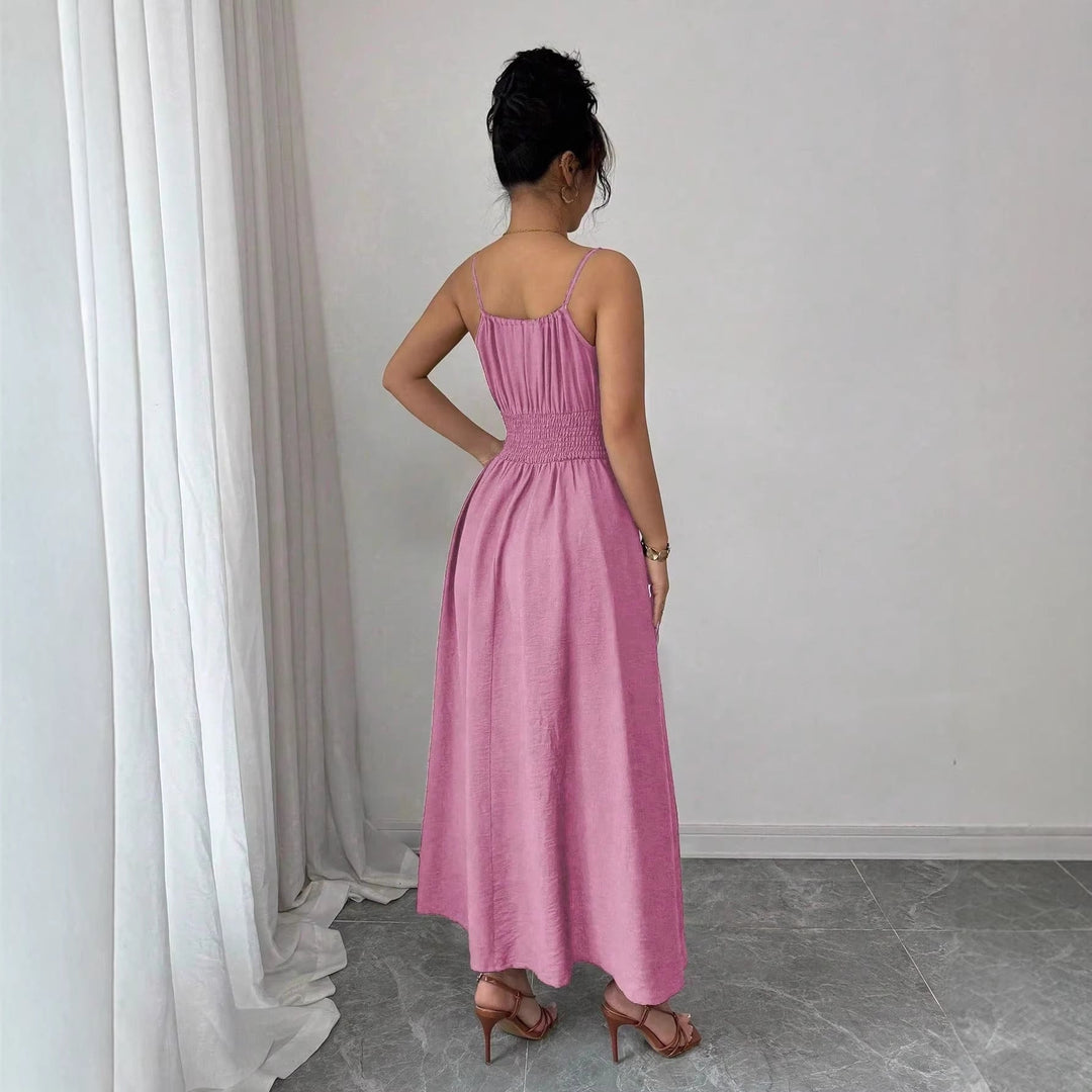 Vielseitiges Damen Midikleid, unifarben, mit Spaghettiträgern, A-Linie. Geeignet für Strand & Freizeit.