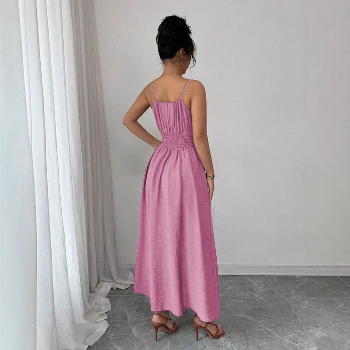Vielseitiges Damen Midikleid, unifarben, mit Spaghettiträgern, A-Linie. Geeignet für Strand & Freizeit.