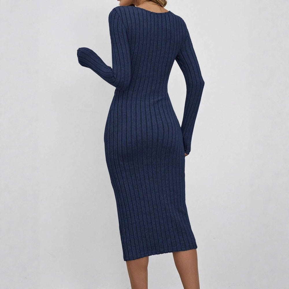 Figurbetontes Damen Rippkleid, Midilänge, mit stylischem Taillendetail; perfekt für Business & Freizeit.