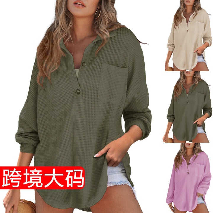 Damen Oversize Hemdbluse mit Waffelstruktur, lässig & elegant, ideal für Freizeit und Alltag.