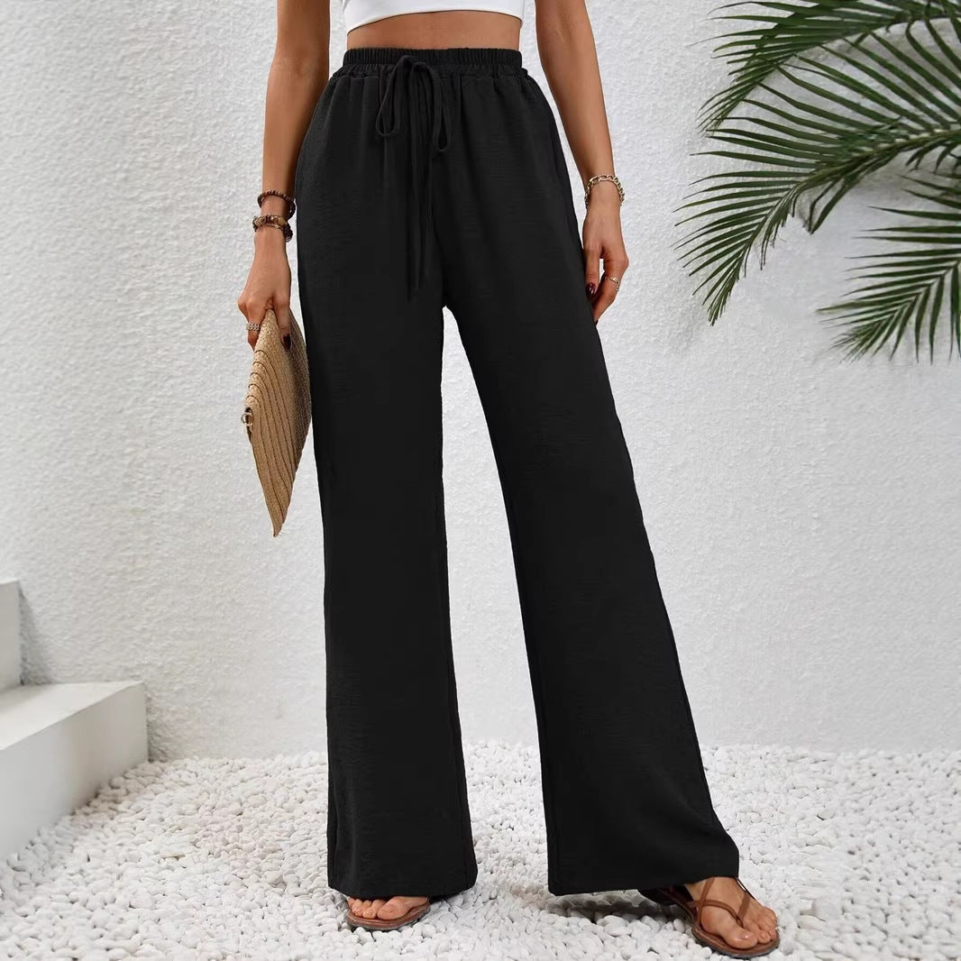 Elegante Damen Palazzohose, hoher Bund, Kordelzug & Seitentaschen, ideal als Freizeithose.