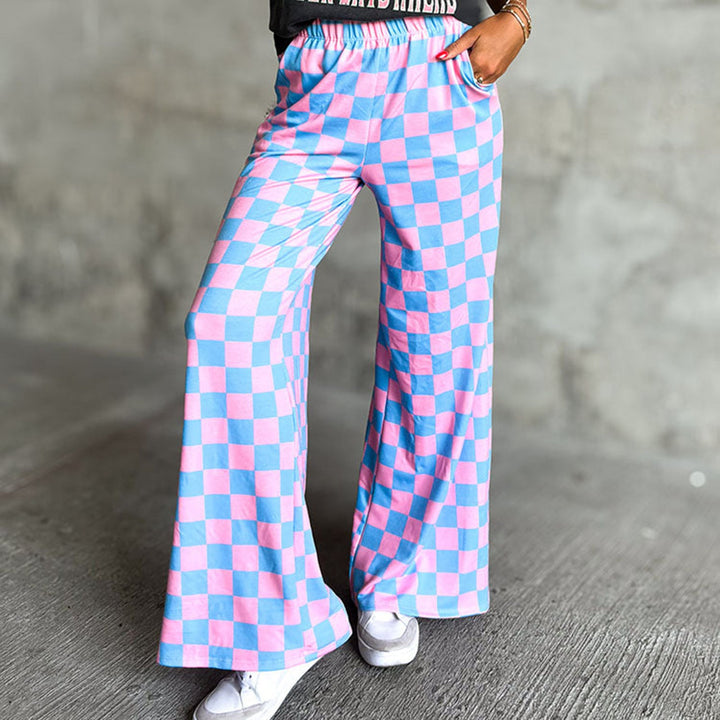 Leichte Damen Sommer Palazzohose, kariert. Perfekt als Frühlings- und Sommermode mit weitem Bein.