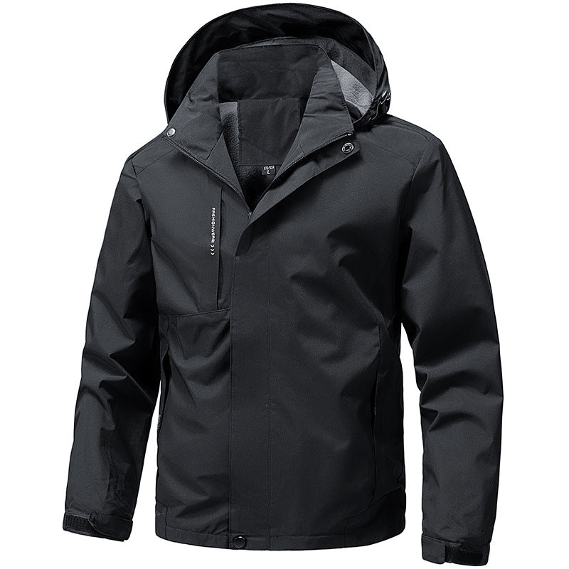 Herren Regenjacke Windbreaker mit abnehmbarer Kapuze, schützt vor Wind und Nässe, ideal für jedes Wetter.