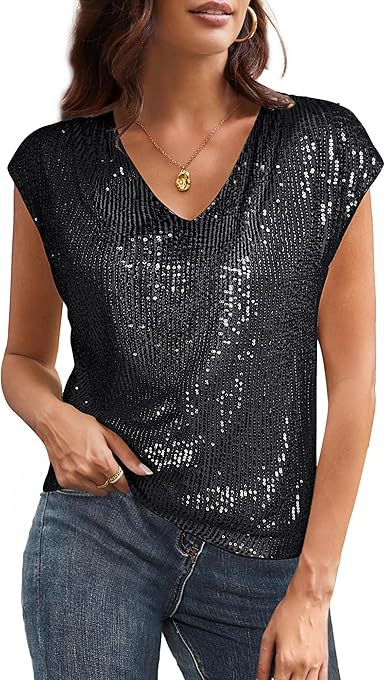 Modisches Damen Pailletten-Top, V-Ausschnitt, Blouson-Effekt. Perfekt für elegante Outfits.