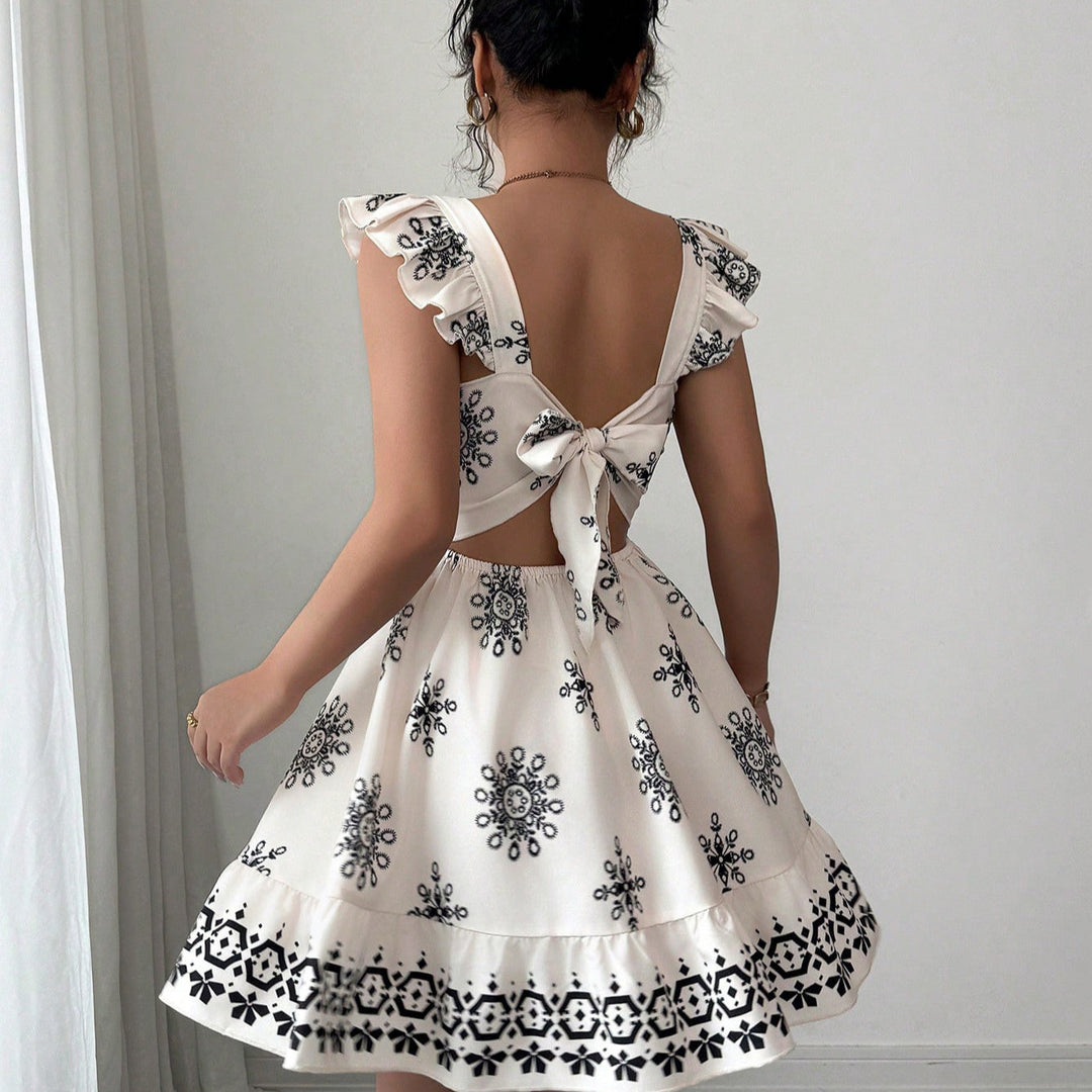 Elegantes Damen Sommerkleid, A-Linie, bestickt mit Blumen, Rüschen-Träger, perfekt für Freizeit & Feste.