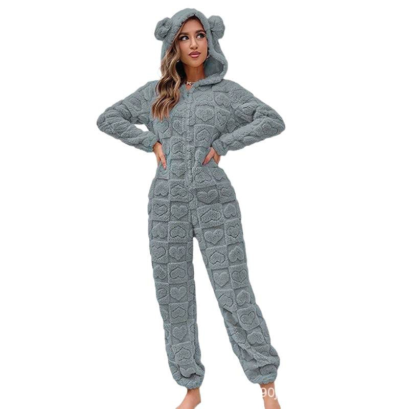 Gemütlicher Damen Pyjama-Overall aus Fleece, ideal für entspannte Stunden zu Hause.