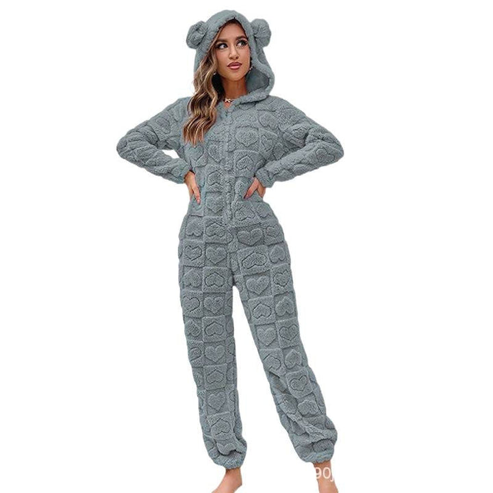 Gemütlicher Damen Pyjama-Overall aus Fleece, ideal für entspannte Stunden zu Hause.