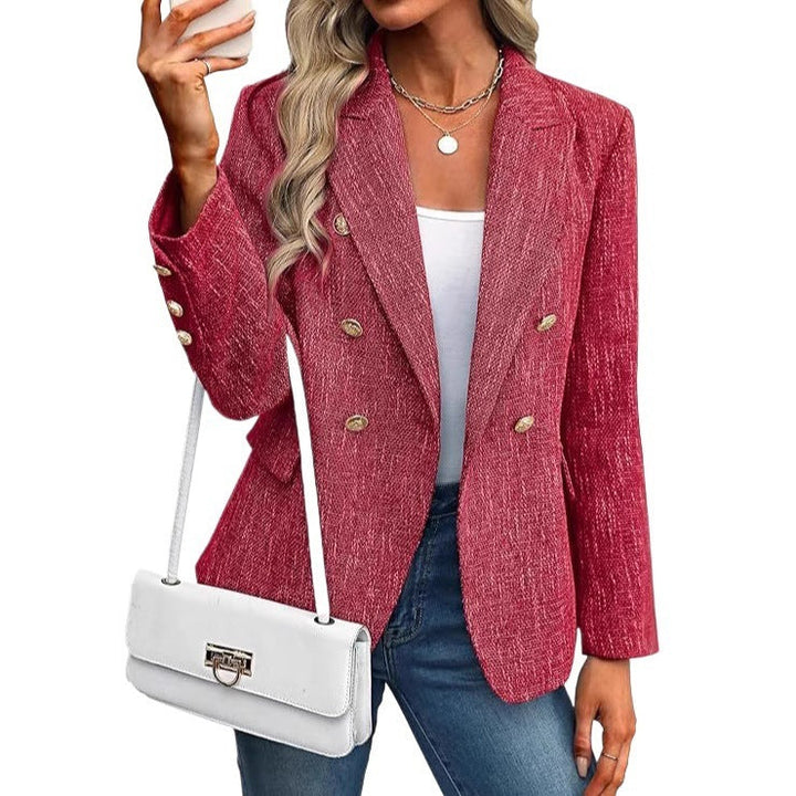 Modische Damen-Blazerjacke, doppelreihig, stilvoll für Freizeitmode, Frühling & Herbst. Ein eleganter Doppelreiher.