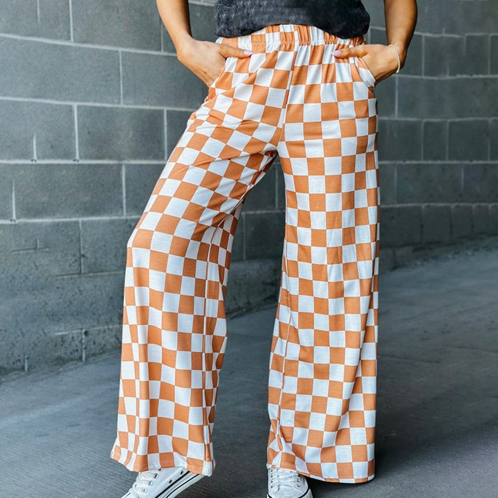 Elegante Damen Palazzohose, kariert. Modische Sommerhose mit weitem Bein für stilvolle Freizeitlooks.