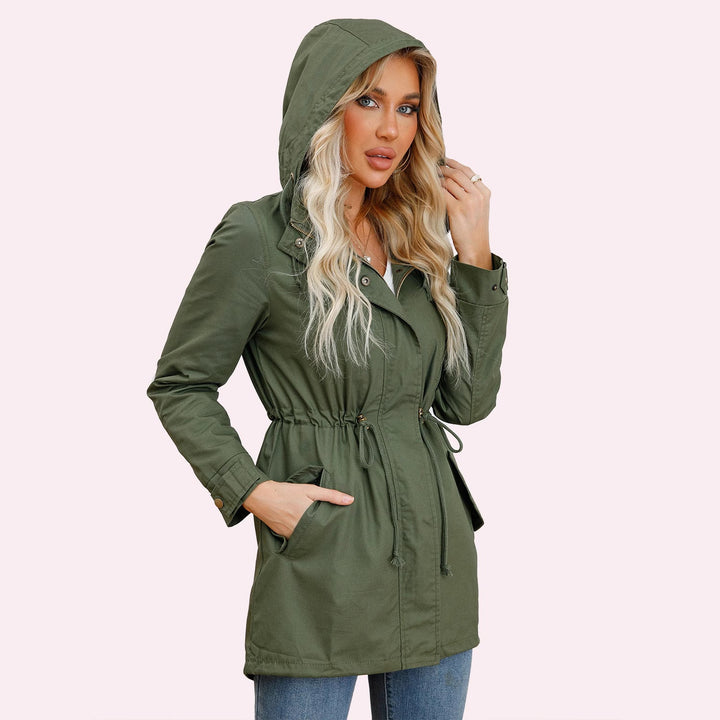 Damen Freizeitjacke mit Kapuze, stilvoll und bequem, ideal für Alltag und Übergangszeit.