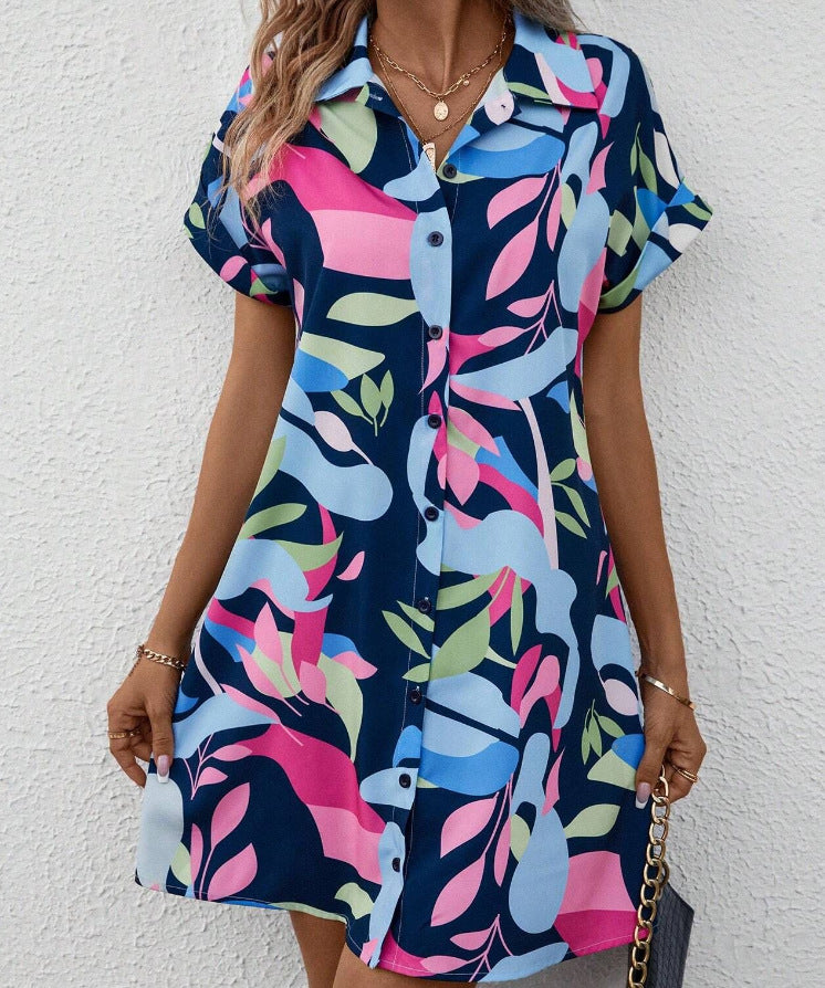 Damen Hemdblusenkleid mit Blumenmuster, elegantem Reverskragen & bequemem, lockerem Schnitt.