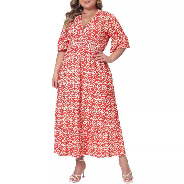 Stylisches A-Linien Midikleid für Damen, mit modernem Grafikprint. Perfekt als Freizeit- oder Bürokleid.