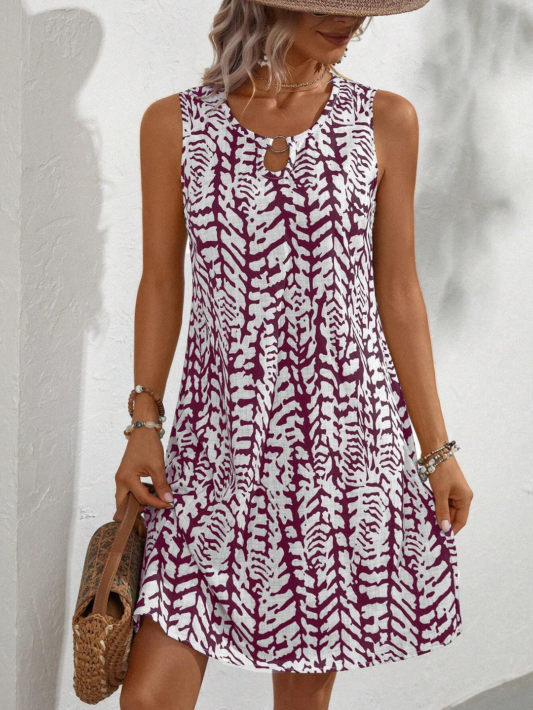Trendiges Damen Shift-Kleid, knielang, mit Paisley-Print, Ring-Keyhole Akzent & bequemem, lockerem Fall. Sommerlich.
