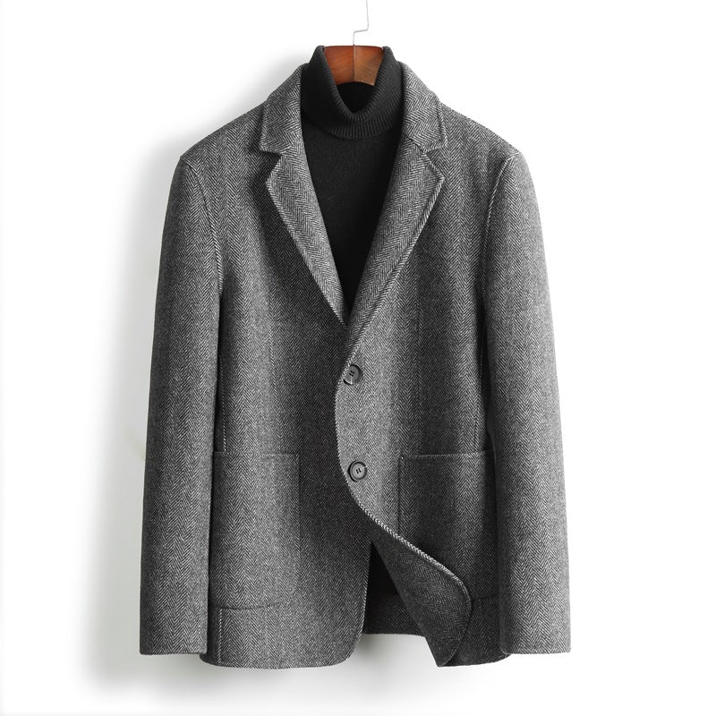 Maßgeschneiderter Herren Hahnentritt-Blazer in Grau-Braun, elegant für Business & stilvolle Anlässe.