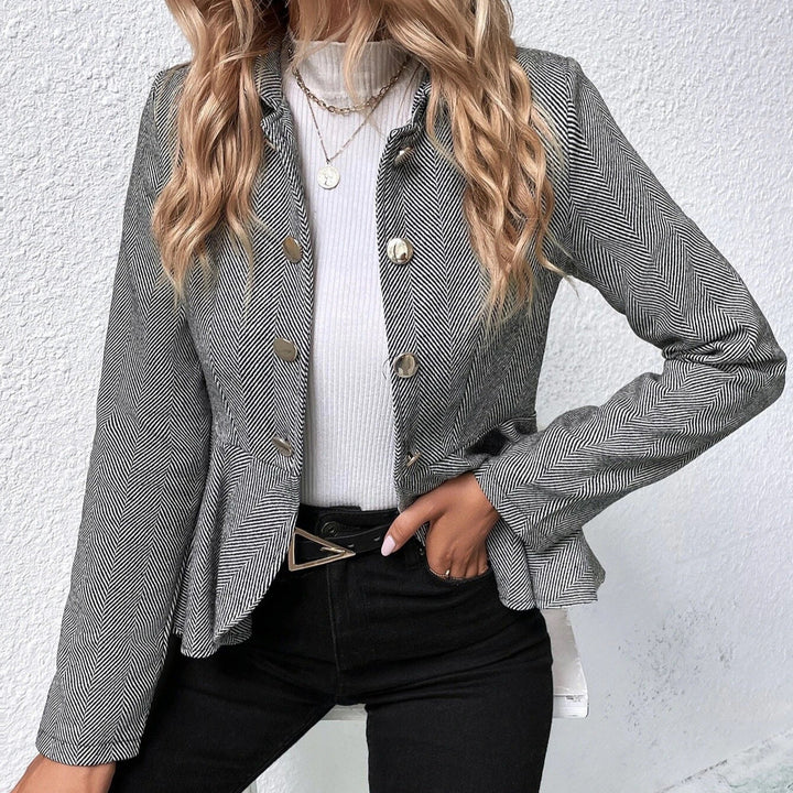 Business Blazerjacke für Damen, Fischgrätmuster, ideal für Bürokleidung & Smart Casual.