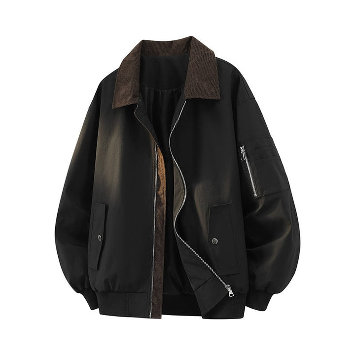 Robuste Herren Außenjacke, Bomberstil, mit kontrastierendem Cordkragen, für lässige Alltagslooks.