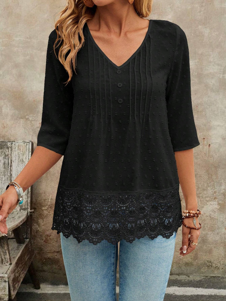 Damen Tunika Bluse im Herbst Mode Stil, elegant und komfortabel mit 3/4 Ärmeln und V-Ausschnitt.