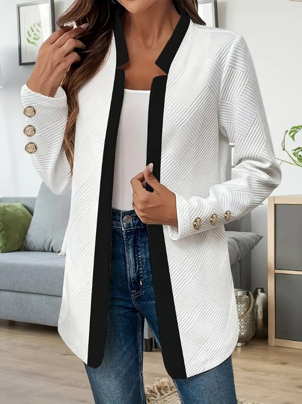 Einfarbige Damen Business Blazerjacke mit Langarm, zeitloser Stil für elegante Büro-Outfits & Frühling/Herbst.