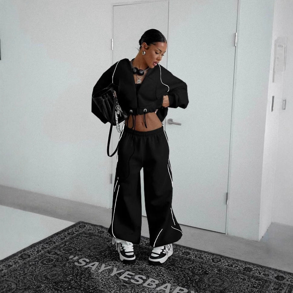 Bequemer Damen Loungewear Zweiteiler mit weitem Schnitt & Frontreißverschluss, ideal für Zuhause.